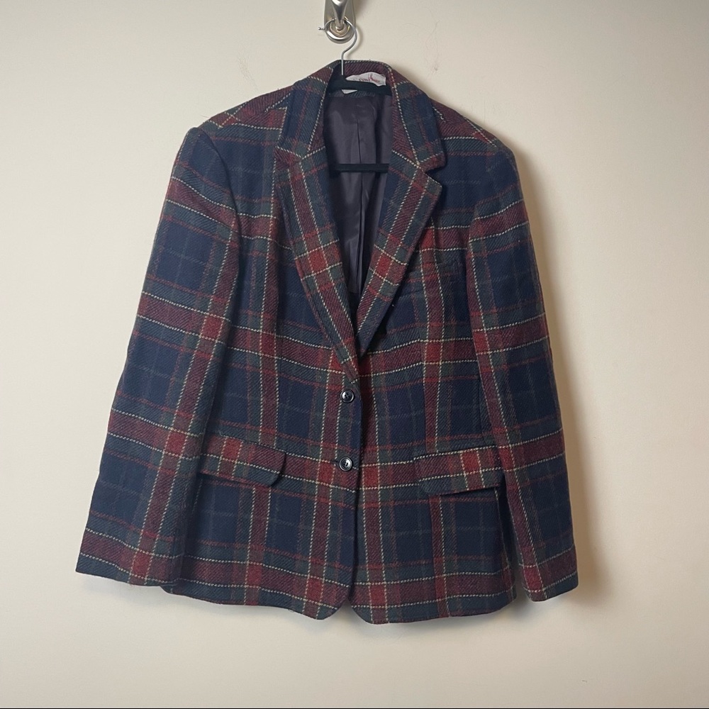 Vintage 80's Evan-Picone Plaid 2-Button Blazer, Size 16, Prep Equestrian Classic